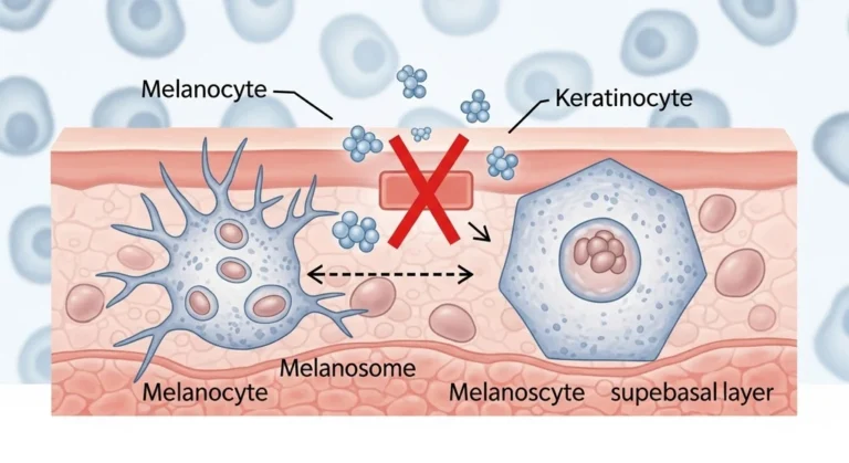 Diagram showing niacinamide blocking melan