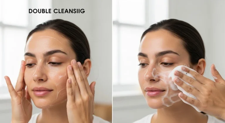 Double cleansing routine with cleansing oi